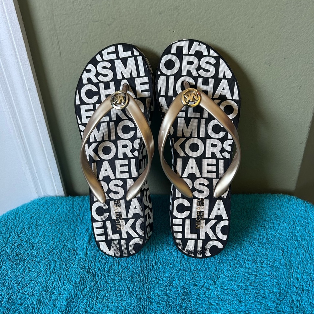 Michael Kors Platform Gold Strap Flip Flops